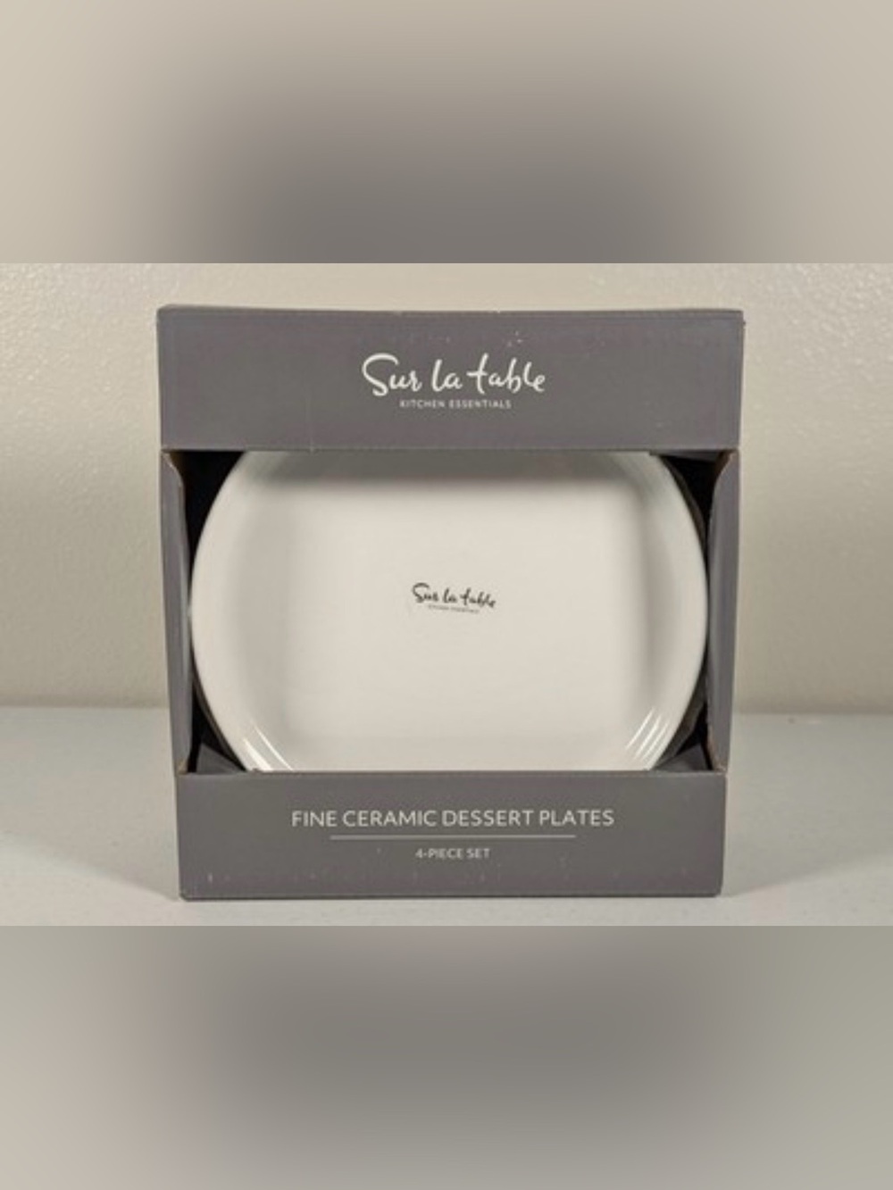 NEW! Sur La Table White Fine Ceramic Dessert Plates - 4-Piece Set